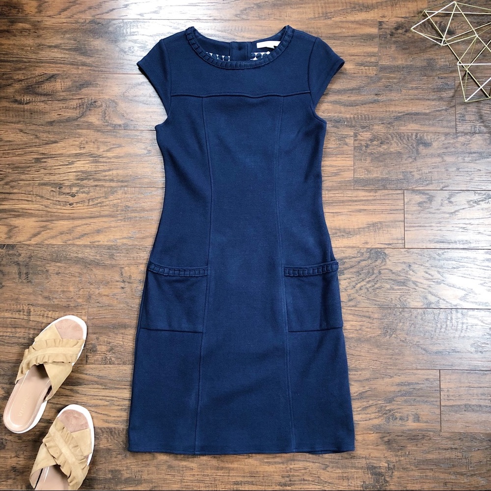 Boden Navy Cap-Sleeve Ponte Sheath Dress
